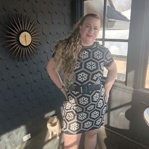 Tristan Hex Floral Knit Mini Dress in Black, Blue, Cream